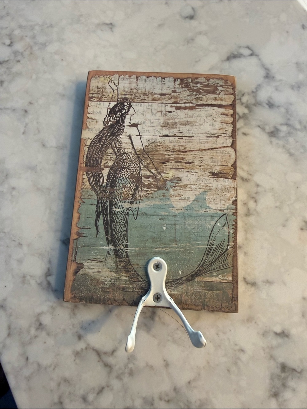 Rustic Mermaid Wall Hook in Teal and Brown